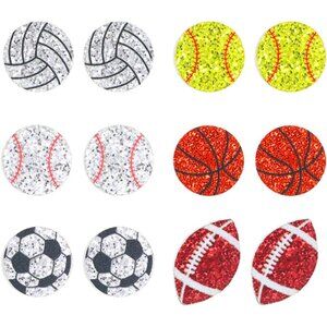 Women's Sport Lover Acrylic Stud Earrings Set - 6 Glittering Designs for Gifting